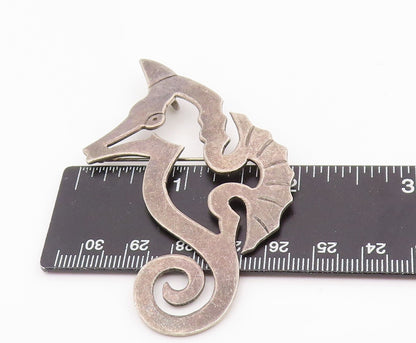 925 Sterling Silver Vintage Brooch Pin MEXICO Etched Seahorse Cutout  BP12351