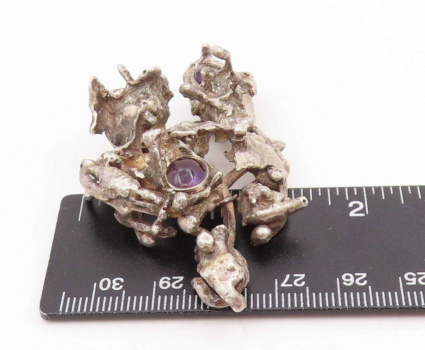 925 Sterling Silver Vintage Pendant Cabochon Amethyst Brutalist Locket  PT25535