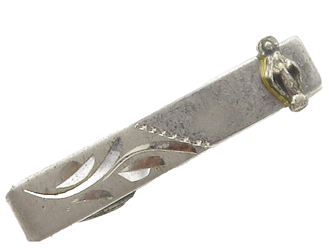 925 Sterling Silver  Vintage Shiny Etched Floral Vine Detail Tie Clip  TR2126