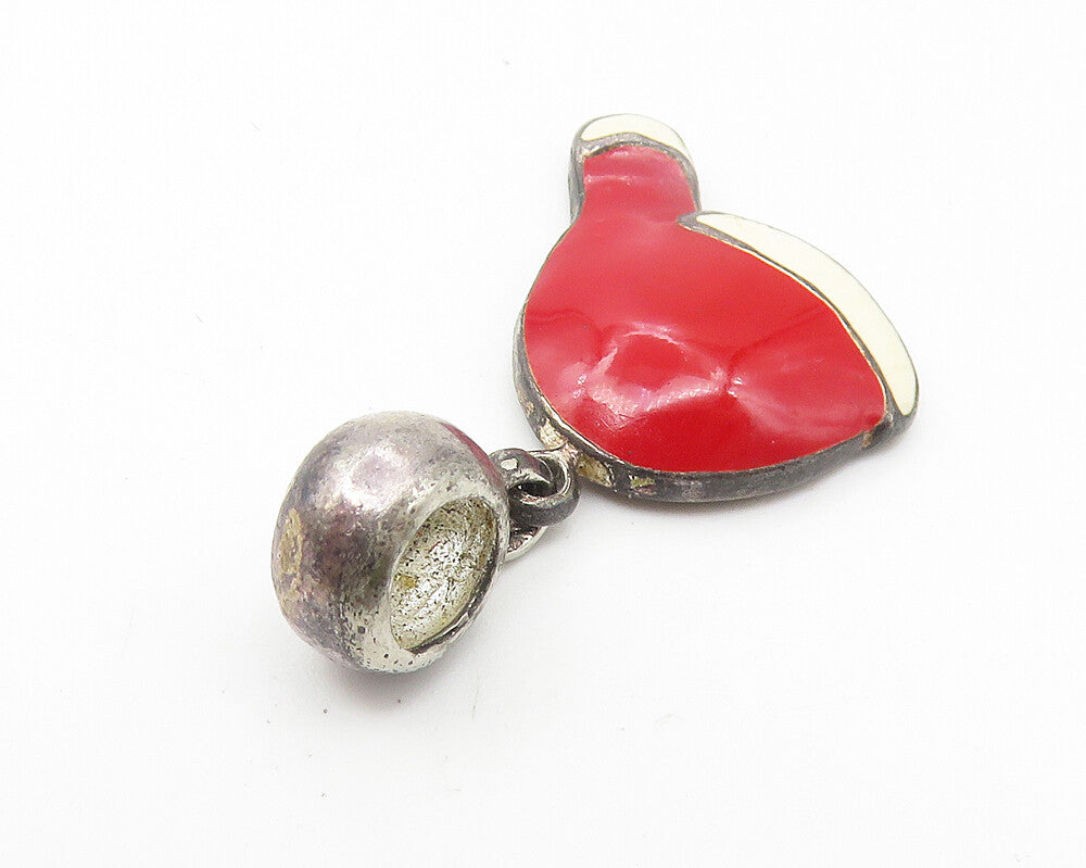 925 Sterling Silver  Vintage Enamel Coated Santa Christmas Hat Pendant  PT8606