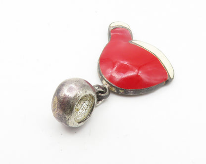 925 Sterling Silver  Vintage Enamel Coated Santa Christmas Hat Pendant  PT8606