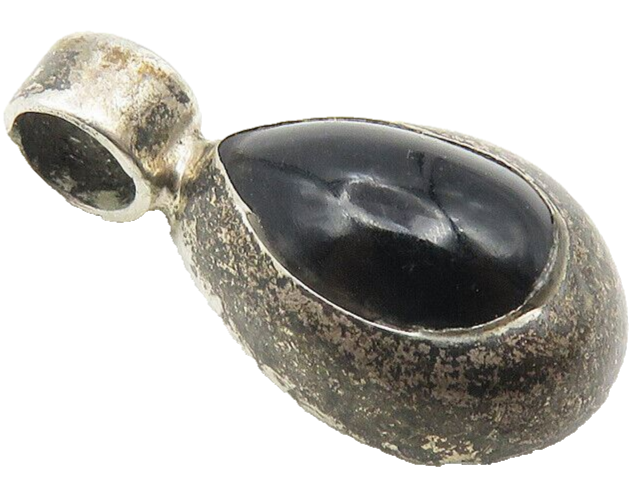 925 Sterling Silver  Vintage Black Onyx Dark Tone Tear Drop Pendant  PT8365