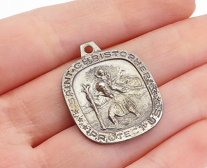 ANSON 925 Sterling Silver Vintage Saint Christopher Religious Pendant PT2749