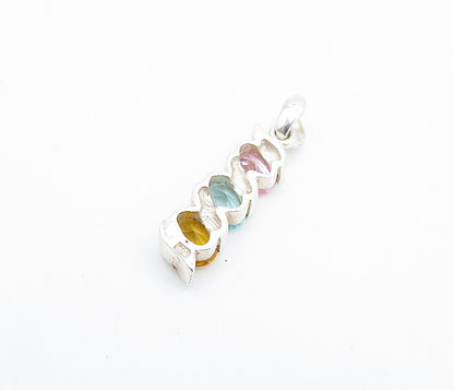 925 Sterling Silver  Citrine & Topaz 3 Stone Vertical Drop Pendant  PT4158