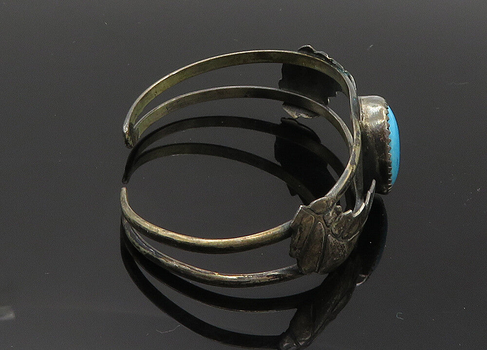 SOUTHWESTERN 925 Silver Vintage Turquoise Floral Leaf Cuff Bracelet BT8208