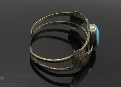SOUTHWESTERN 925 Silver Vintage Turquoise Floral Leaf Cuff Bracelet BT8208