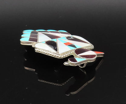 ZUNI NAVAJO 925 Silver  Vintage Onyx & Stones Peyote Bird Brooch Pin  BP10045