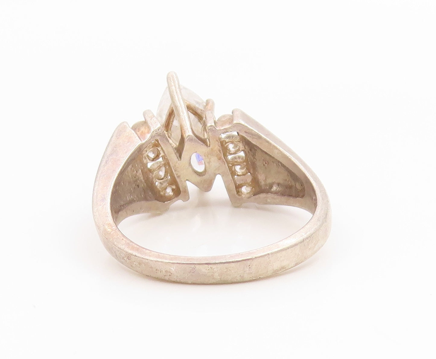 925 Sterling Silver Vintage Ring Marquise Cut CZ Statement Band  Sz 7  RG35971