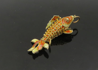 925 Sterling Silver  Vintage Enamel Hollow Koi Fish Pendant (MOVES)   PT17595