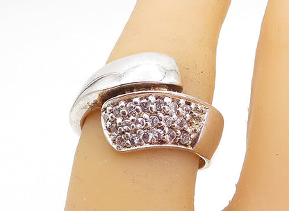 SHUBE 925 Sterling Silver  Vintage Shiny Topaz Bypass Band Ring Sz 7  RG4608