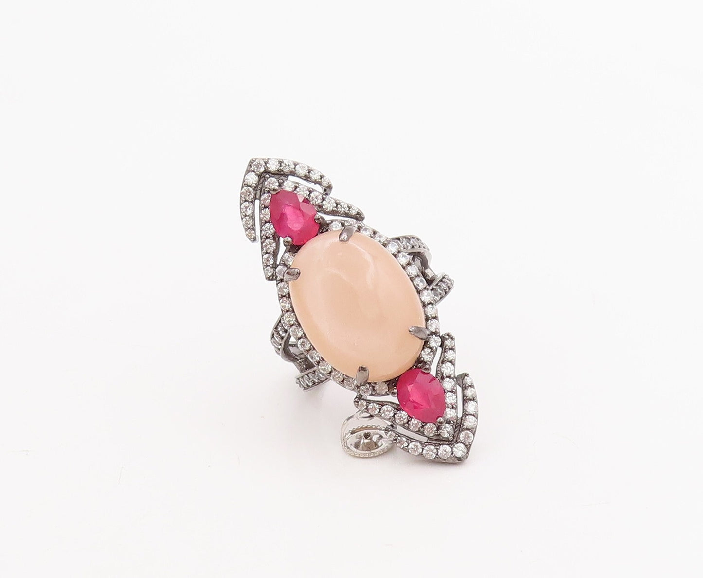 925 Sterling Silver Vintage Ring Designer Cutout Multi Stone Sz 8.5  RG29244