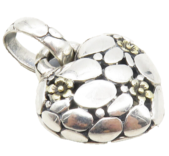 925 Sterling Silver  Vintage Shiny Cobble Floral Love Heart Pendant  PT7252