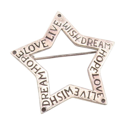 925 Sterling Silver Vintage Brooch Engraved Inspirational Words Star BP12054