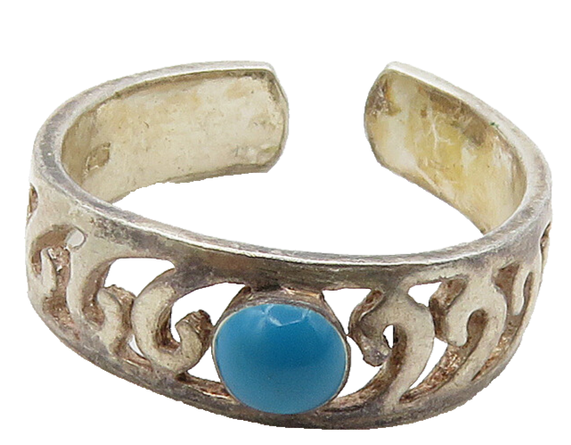 SOUTHWESTERN 925 Sterling Silver Vintage Turquoise Petite Band Ring Sz 3 RG16261