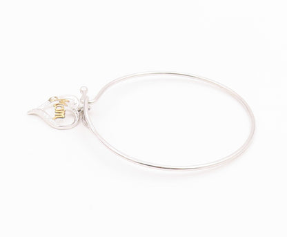 925 Sterling Silver  Genuine Diamond Mom Love Heart Bangle Bracelet  BT8264