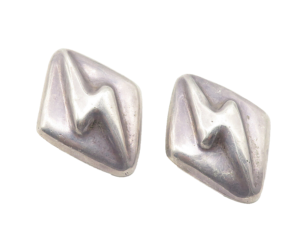 MEXICO 925 Silver  Vintage Lightening Bolt Hollow Non Pierce Earrings  EG6223