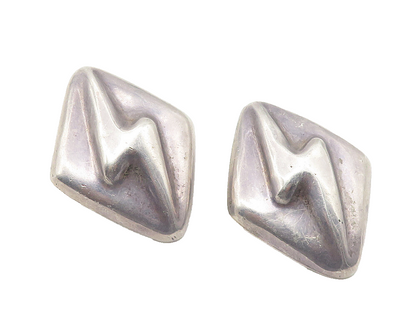 MEXICO 925 Silver  Vintage Lightening Bolt Hollow Non Pierce Earrings  EG6223