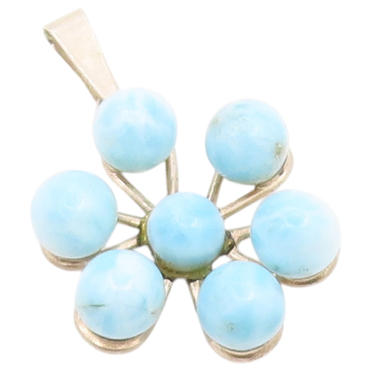 925 Sterling Silver Vintage Pendant Round Cabochon Larimar Floral Charm  PT26469