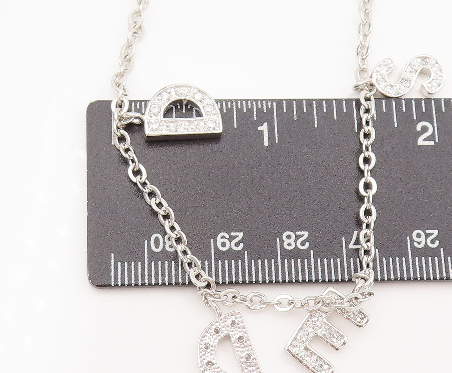 925 Sterling Silver  Vintage Dangling Letters Goddess CZ Necklace  NE4037