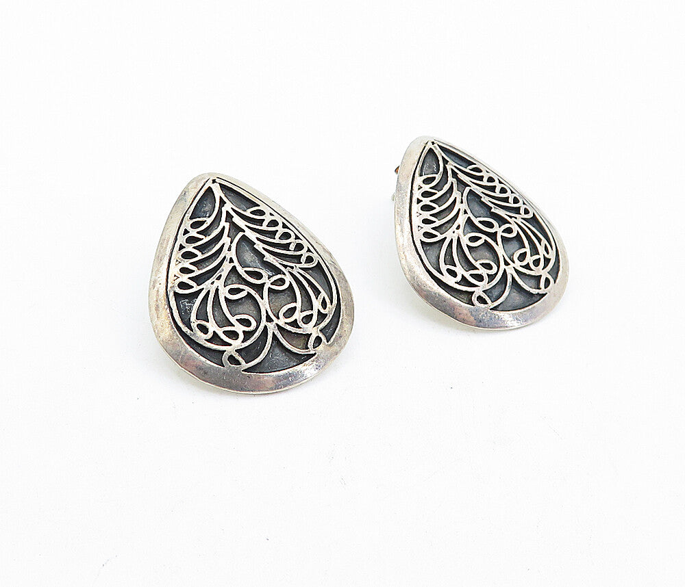 925 Sterling Silver  Vintage Two Tone Swirl Pattern Drop Earrings  EG2414