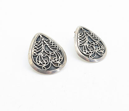 925 Sterling Silver  Vintage Two Tone Swirl Pattern Drop Earrings  EG2414