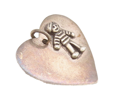 925 Sterling Silver  Vintage Cutout Heart With Carved Boy Pendant  PT22239