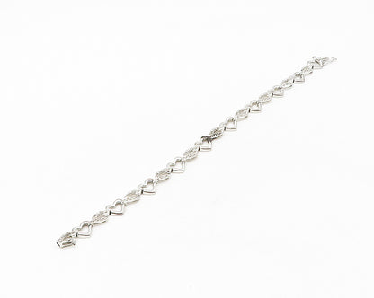 925 Sterling Silver  Genuine Diamonds Open Love Heart Chain Bracelet  BT6822