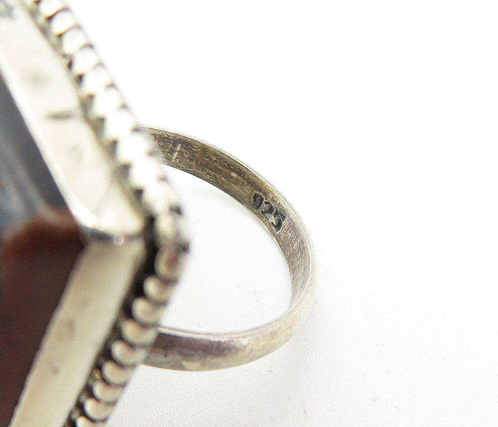 925 Sterling Silver  Vintage Jasper Square Shiny Cocktail Ring Sz 8  RG4074