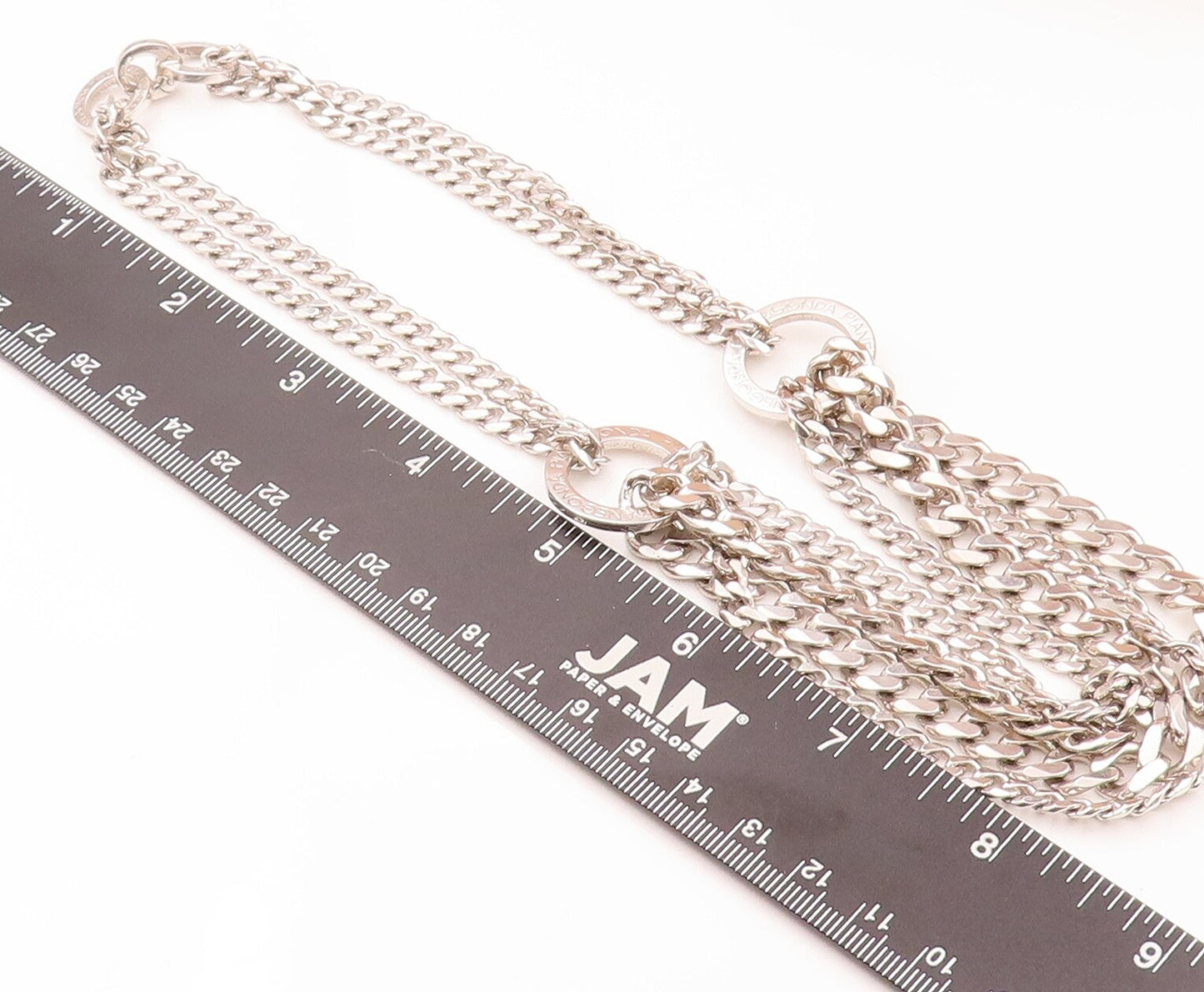 925 Sterling Silver Vintage Necklace PIANEGONDA Curb Chains Ring Links  NE4257