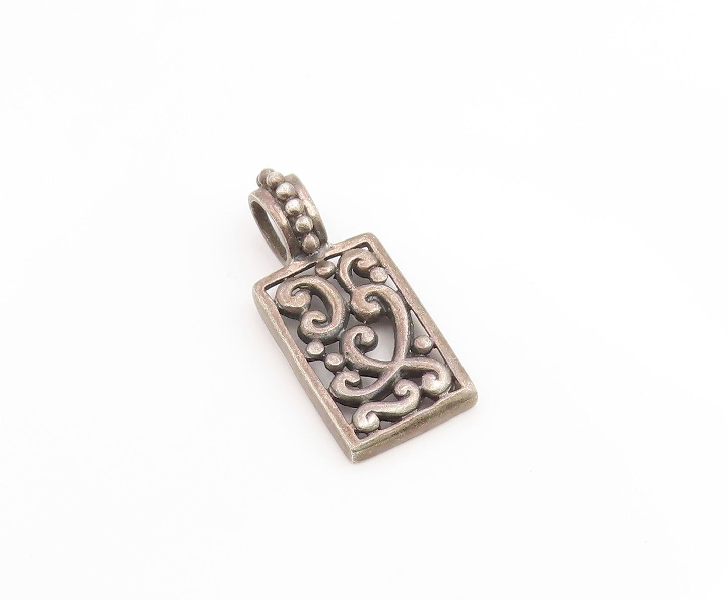 925 Sterling Silver Vintage Pendant Rectangular Open Scrollwork Charm  PT25918