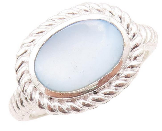 925 Sterling Silver Vintage Ring Twisted Rope Carved Oval Moonstone Sz 7 RG28561