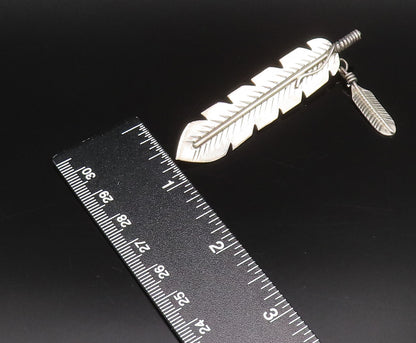 SOUTHWESTERN 925 Silver Vintage Minimalist Etched Feathers Brooch Pin BP10094