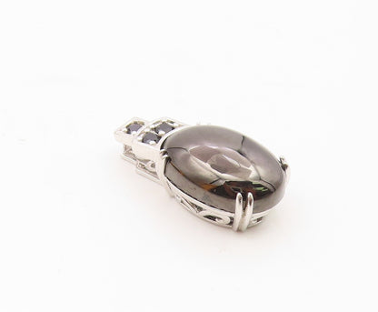 925 Sterling Silver  Vintage Cabochon Hematite Pretzel Swirl Pendant  PT15841