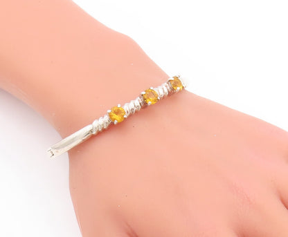 925 Sterling Silver Vintage Bracelet Round Cut Citrine Beaded Bangle  BT10665