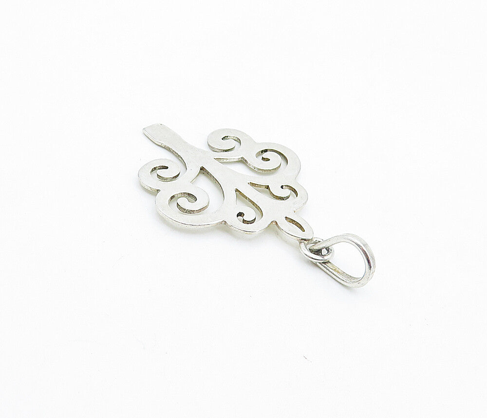 925 Sterling Silver Vintage Petite Shiny Swirl Tree Design Pendant PT2979