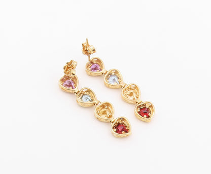 925 Sterling Silver Vintage Earrings Gold Plated Gemstone Heart Drop  EG14460