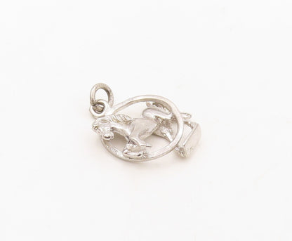 925 Sterling Silver Vintage Pendant Cutout Horse Jumping Out Of Ring  PT23619