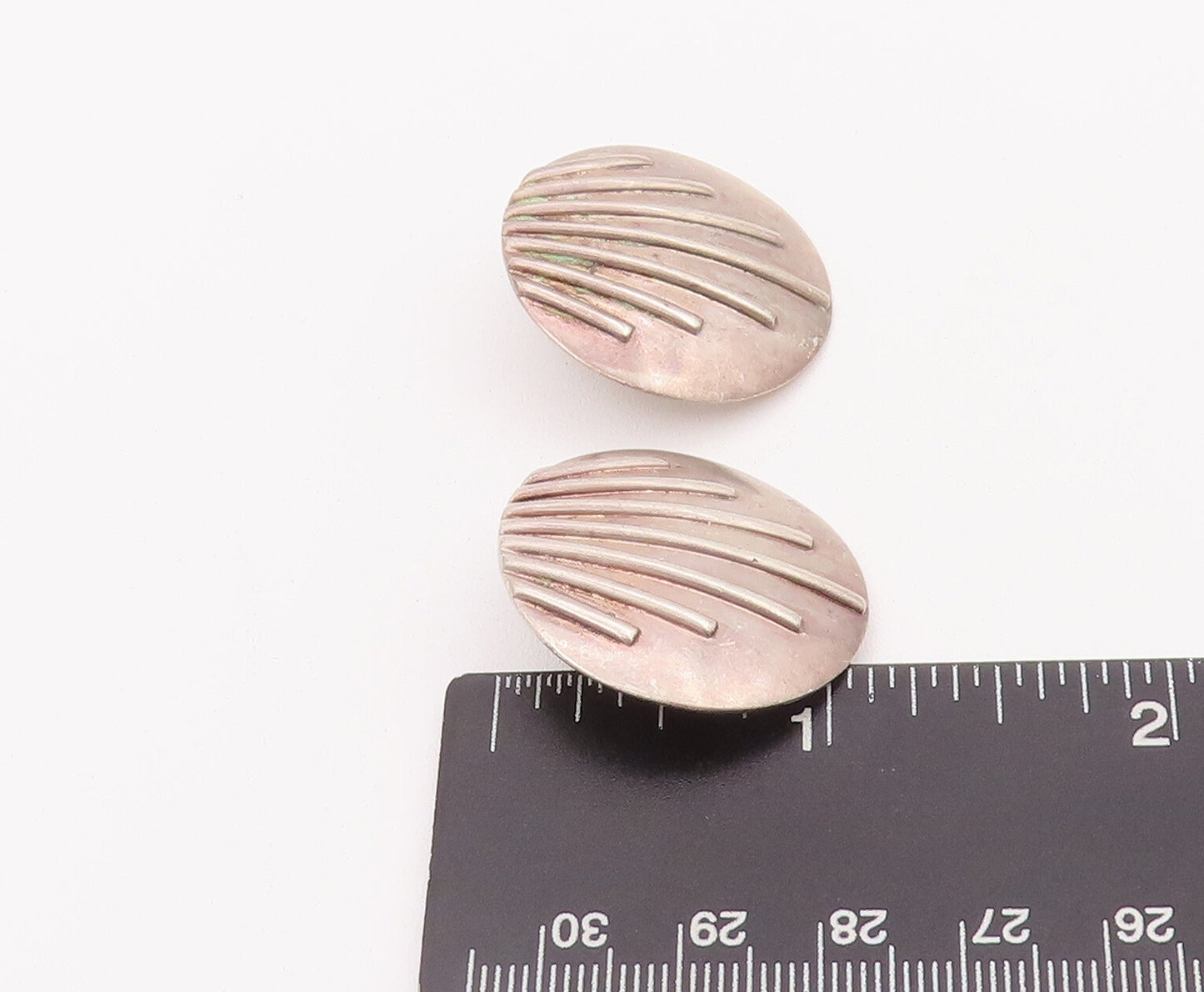 925 Sterling Silver Vintage Earrings Minimalist Round Grooved Lines  EG12919