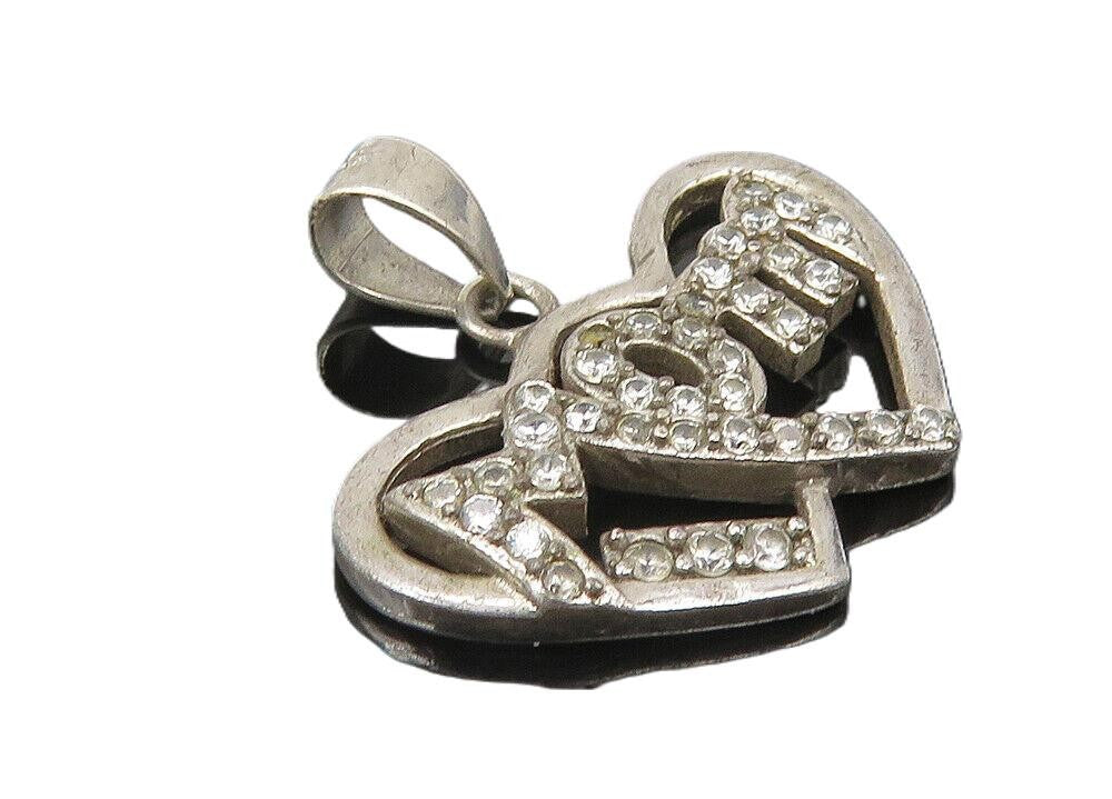 925 Sterling Silver  Vintage Topaz Mom Double Love Heart Drop Pendant  PT8314