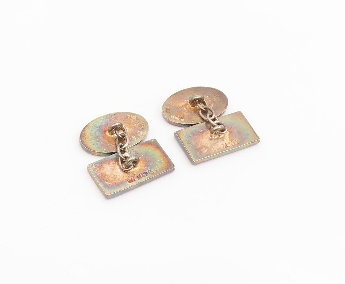 925 Sterling Silver Vintage Cufflinks Enameled USA & England Flag Design  TR4153