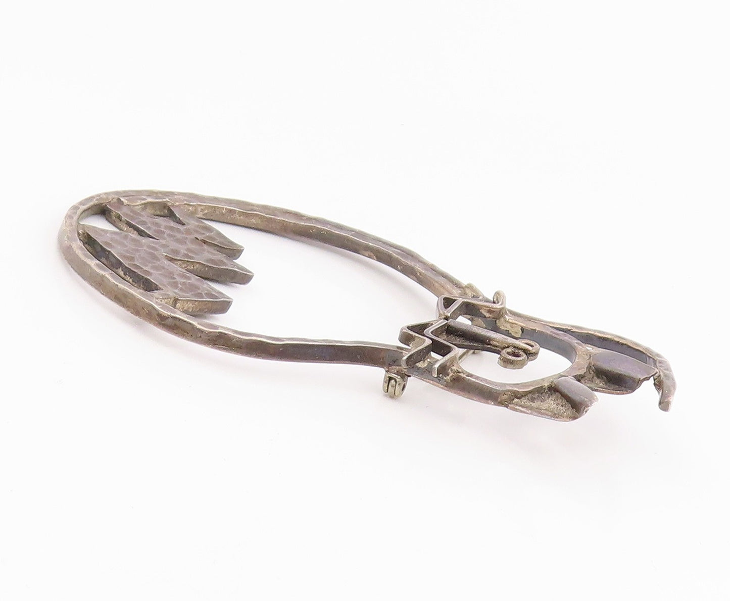 CARSI MEXICO 925 Silver Vintage Modernist Hammered Cat Brooch Pin  BP9408