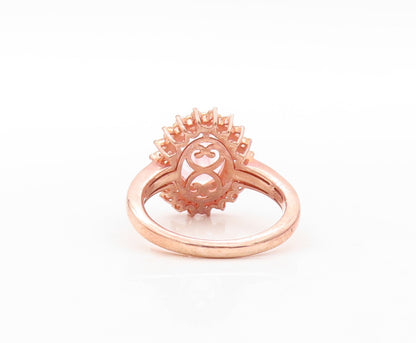 925 Sterling Silver Vintage Ring Rose Gold Plated 2 Tone CZ Flower  Sz 7 RG30864