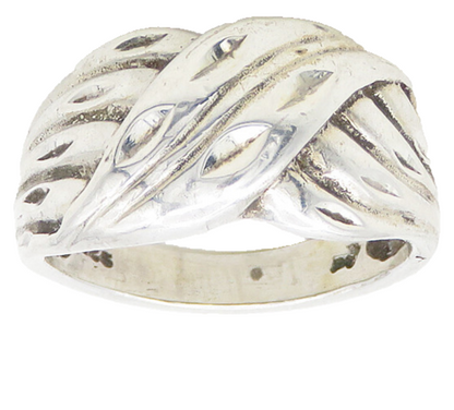925 Sterling Silver  Vintage Shiny Diamond Cut Detail Band Ring Sz 6.5 RG17296