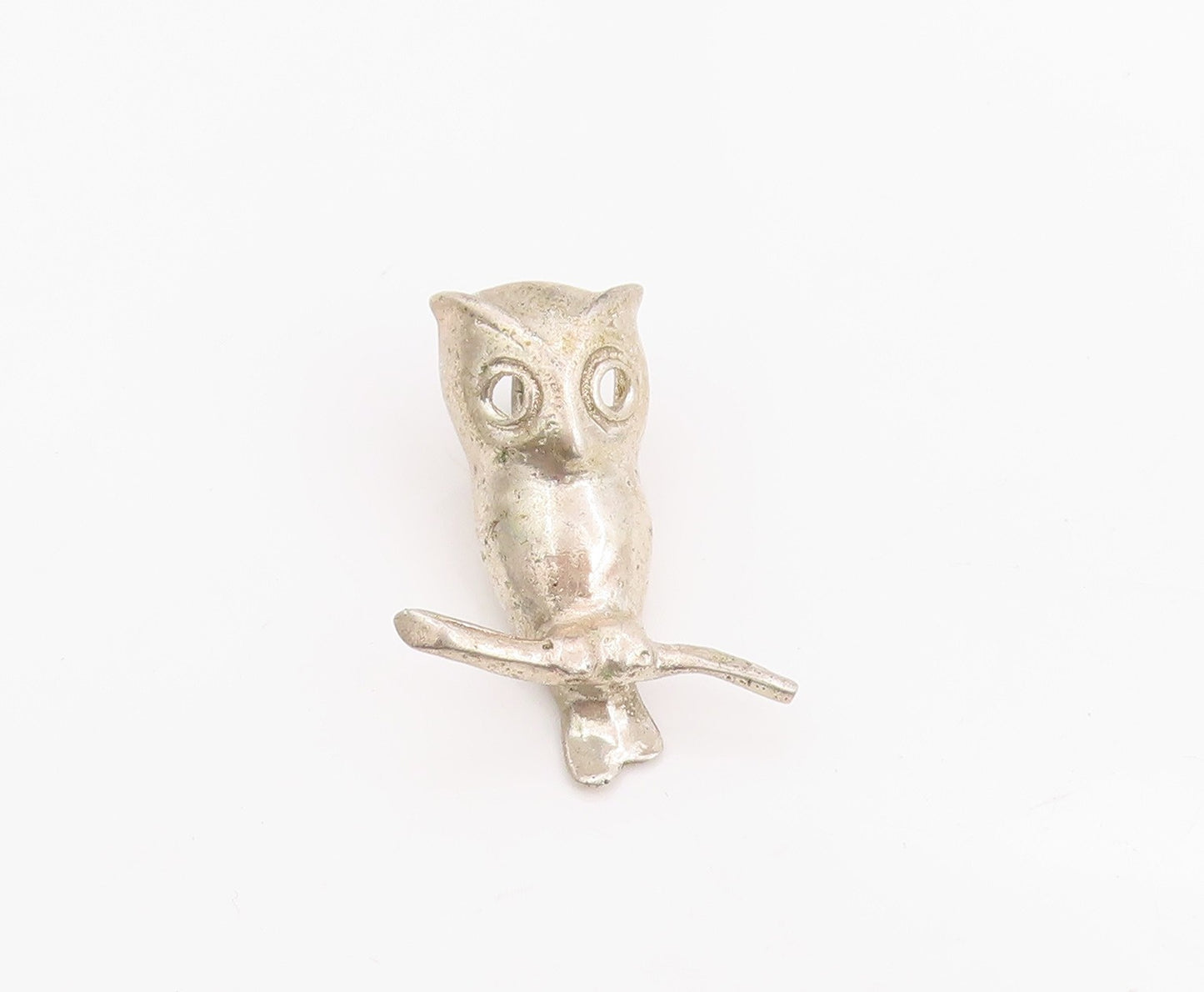 925 Sterling Silver Vintage Pendant Minimalist Owl Bird On Branch Charm  PT25234