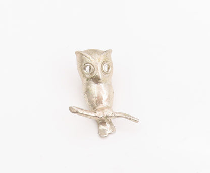 925 Sterling Silver Vintage Pendant Minimalist Owl Bird On Branch Charm  PT25234