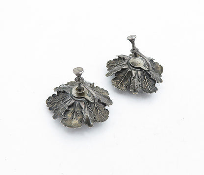 925 Sterling Silver  Vintage Oxidized Flower Motif Non Pierce Earrings  EG2642