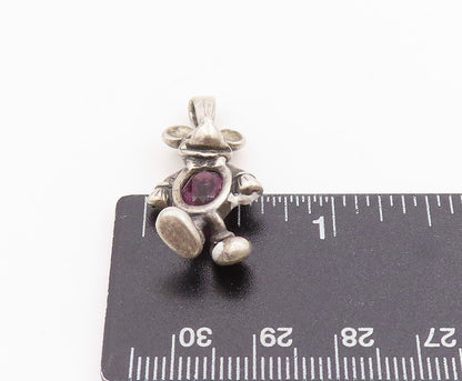 925 Sterling Silver Vintage Pendant DISNEY Amethyst Micky Mouse Charm  PT24495