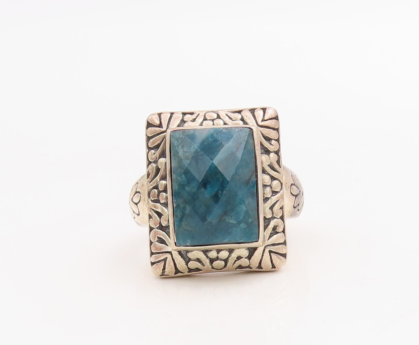 925 Sterling Silver Vintage Ring Rectangle Blue Framed Gemstone  Sz 8  RG30528