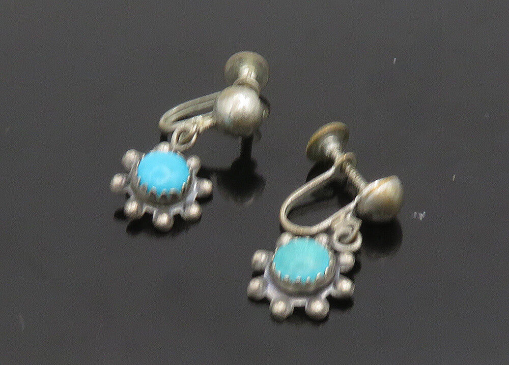 SOUTHWESTERN 925 Silver Vintage Turquoise Non Pierce Drop Earrings EG9868