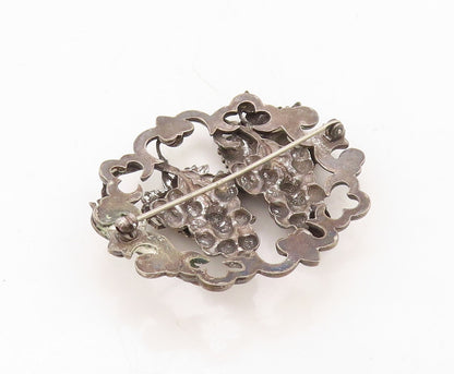 925 Sterling Silver Vintage Brooch Pin Dark Tone Cutout Grape Bush  BP11291